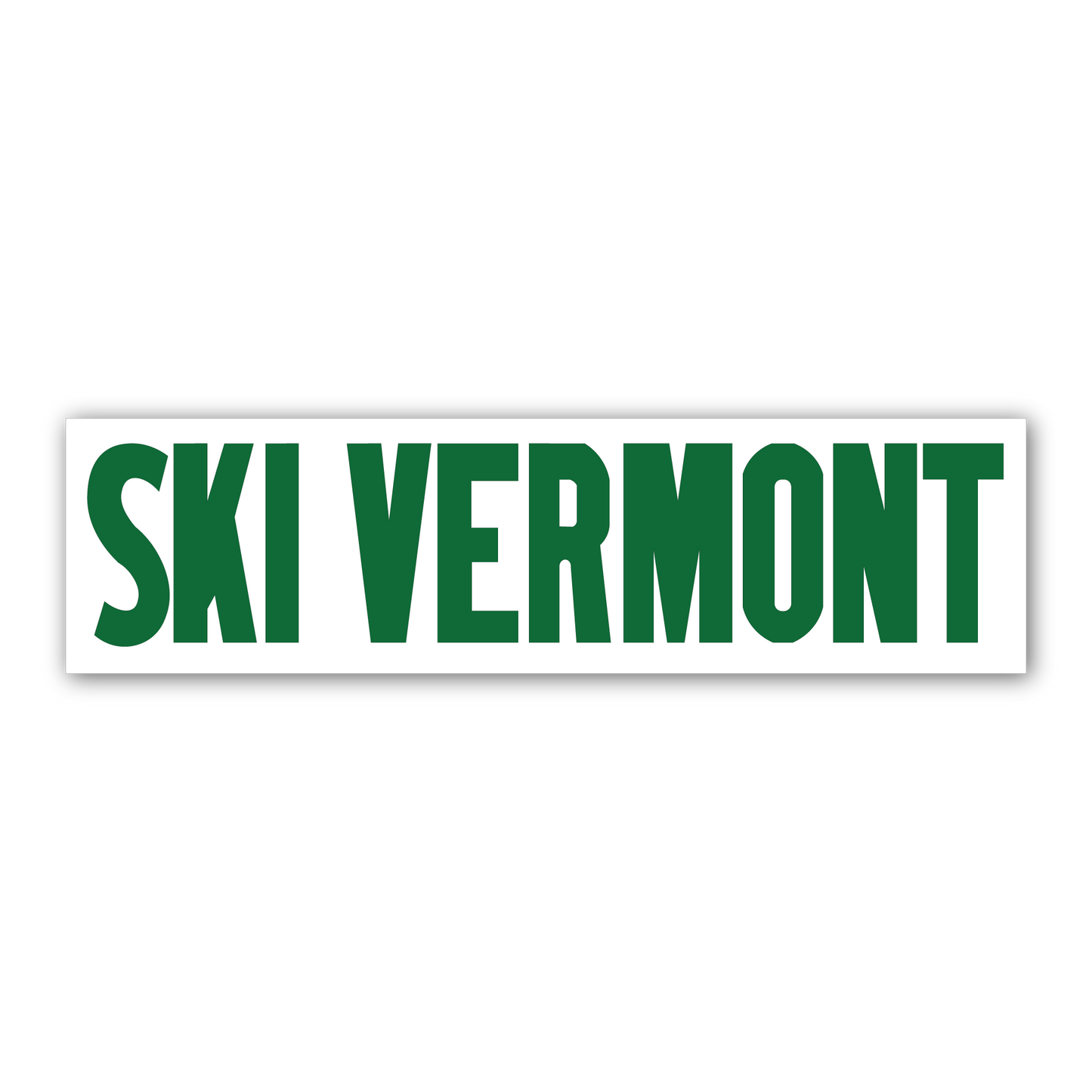 Rectangular sticker with bold green “SKI VERMONT” text on a white background.