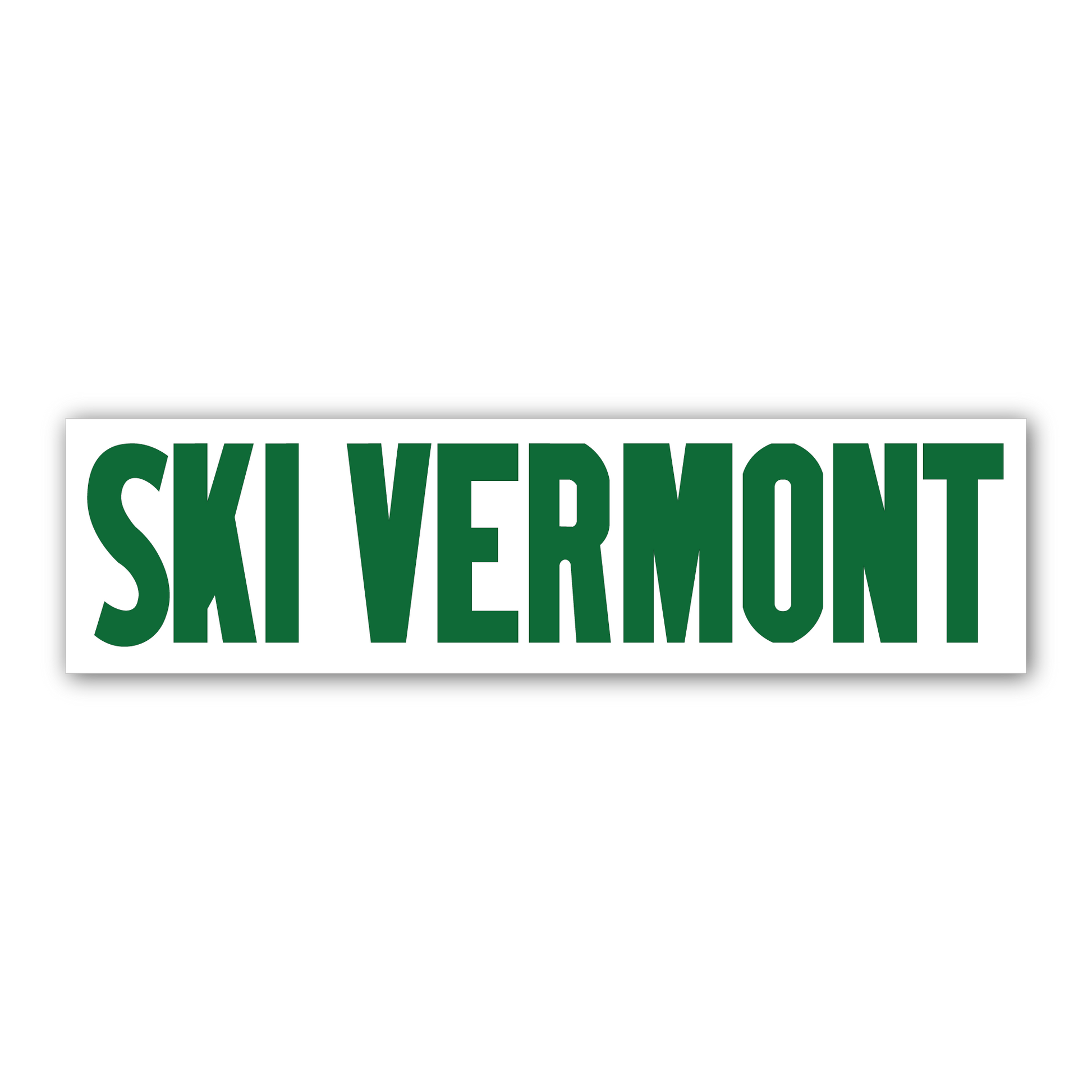 Rectangular sticker with bold green “SKI VERMONT” text on a white background.
