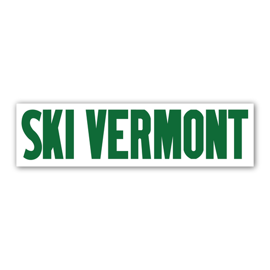 Rectangular sticker with bold green “SKI VERMONT” text on a white background.